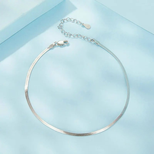 925 Sterling Silver Snake Anklet – Geometric Chain, White Gold Plated