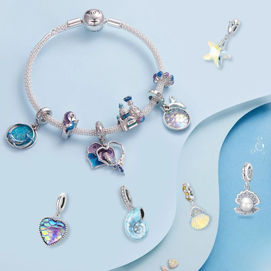 925 Sterling Silver Ocean Charm Bead – Dolphin, Mermaid & Fish with Blue CZ for DIY Jewelry