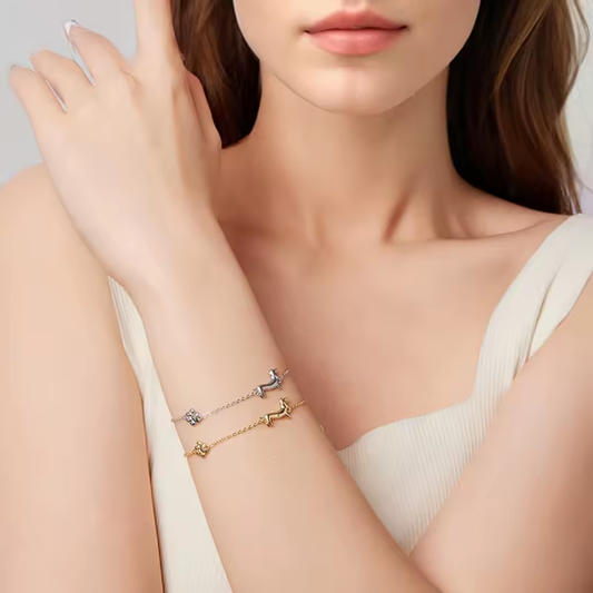 925 Sterling Silver Dachshund Jewelry Set with Zircon & 18K Gold Plating