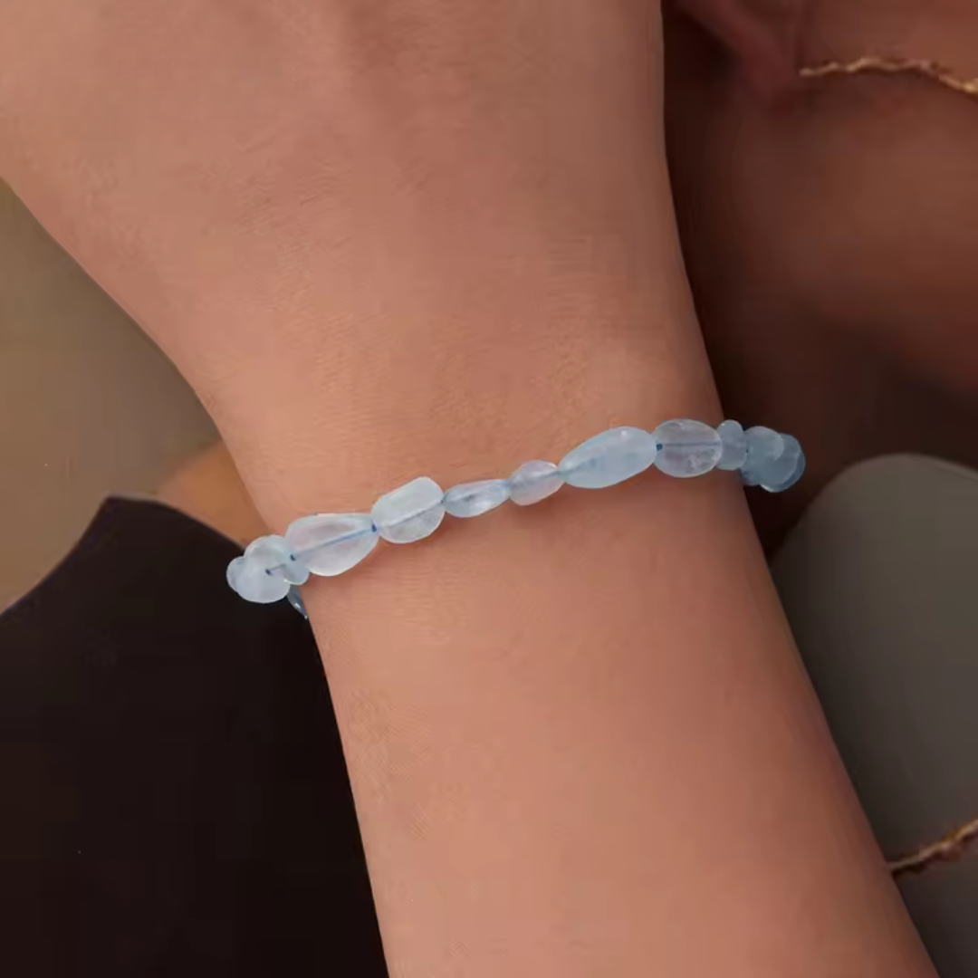 925 Sterling Silver Blue Crystal Beaded Bracelet, Handmade Adjustable Dainty Jewelry Gift