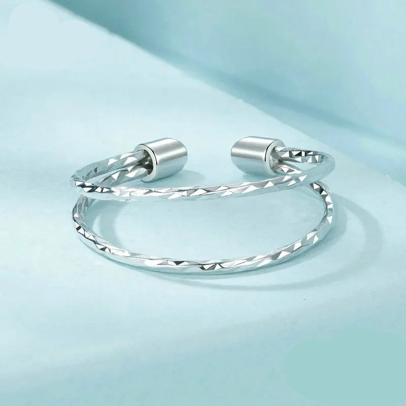925 Sterling Silver Double-Layer Open Round Band – Adjustable Ring