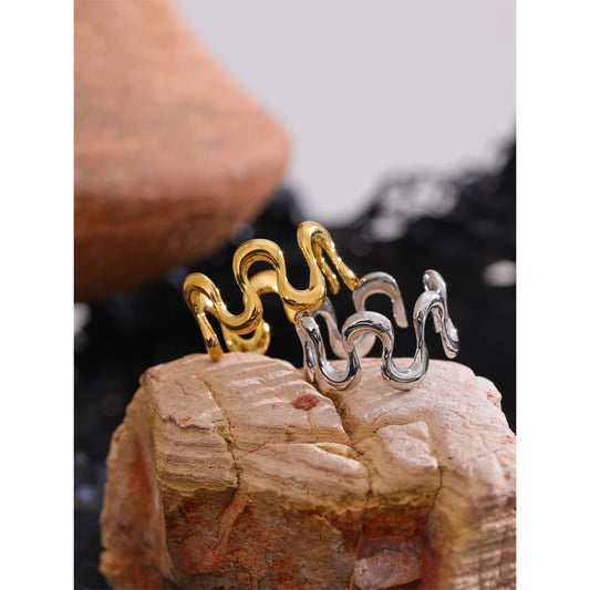 Stainless Steel Irregular Open Ring – Minimalist Adjustable Rust-Proof Jewelry for Women