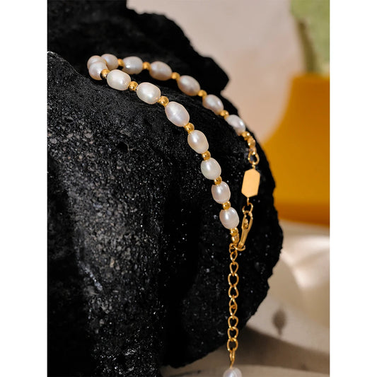 Stainless Steel Freshwater Pearl Beaded Bracelet – Handmade Waterproof Fashion Jewelry
