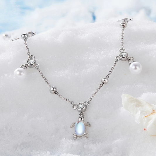 925 Sterling Silver Turtle Anklet – Starfish & Shell Beaded Chain