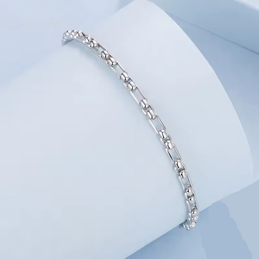 925 Sterling Silver Chunky Box Chain Bracelet – Round Beads Link, Adjustable Gift