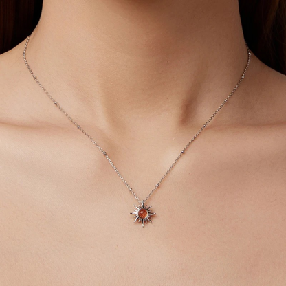 925 Sterling Silver Sunstone Sun Pendant Necklace