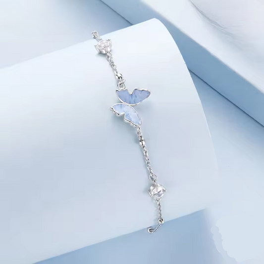 925 Sterling Silver Butterfly CZ Bead Bracelet for Women