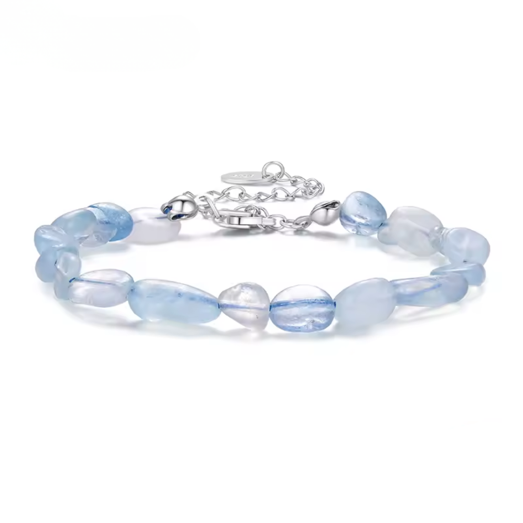 925 Sterling Silver Blue Crystal Beaded Bracelet, Handmade Adjustable Dainty Jewelry Gift