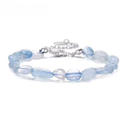925 Sterling Silver Blue Crystal Beaded Bracelet, Handmade Adjustable Dainty Jewelry Gift