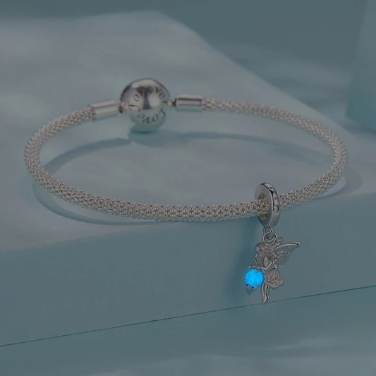 925 Sterling Silver Castle Pendant with Luminous Angel Beads – Pink Charm Necklace DIY