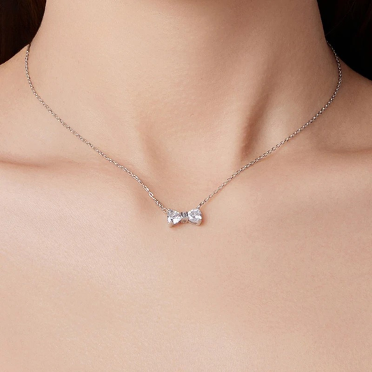 925 Sterling Silver Bow Pendant Necklace – Full Zircon Sparkle