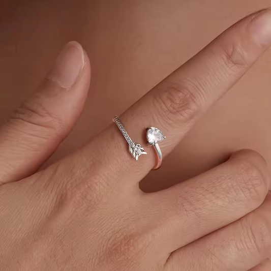 925 Sterling Silver Arrow Heart Adjustable Ring