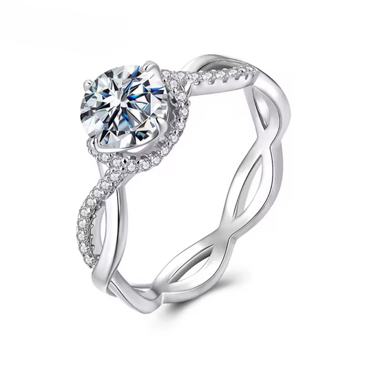 1CT Moissanite Twisted Lace Ring – Round Cut Statement Band for Women