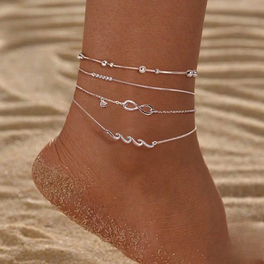 925 Sterling Silver Anklet – Round Beads, Waterproof & Hypoallergenic Infinite Love Chain