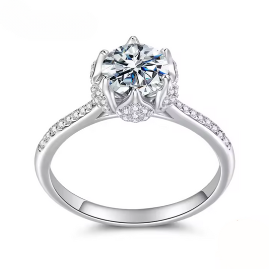 1CT Moissanite Flower Bud Ring – D Color VVS1 Channel Set in 925 Sterling Silver