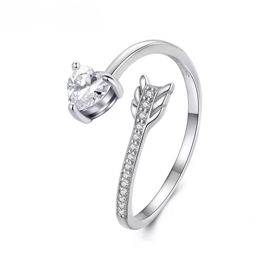 925 Sterling Silver Arrow Heart Adjustable Ring