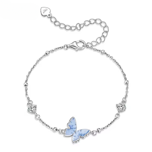 925 Sterling Silver Butterfly CZ Bead Bracelet for Women