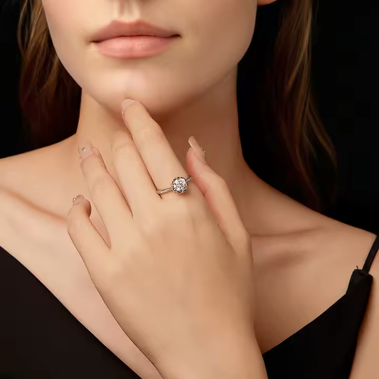 1CT Moissanite Flower Bud Ring – D Color VVS1 Channel Set in 925 Sterling Silver