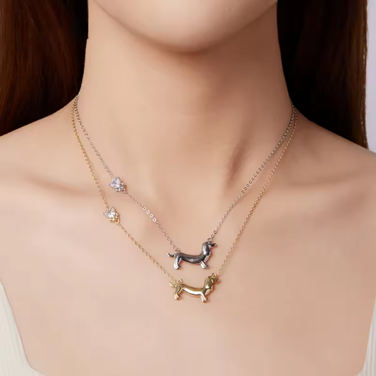 925 Sterling Silver Dachshund Jewelry Set with Zircon & 18K Gold Plating