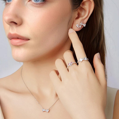 925 Sterling Silver Bow Pendant Necklace – Full Zircon Sparkle