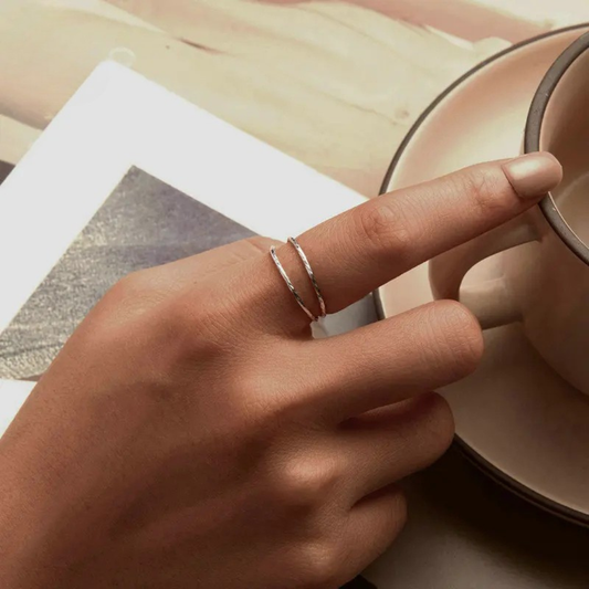 925 Sterling Silver Double-Layer Open Round Band – Adjustable Ring