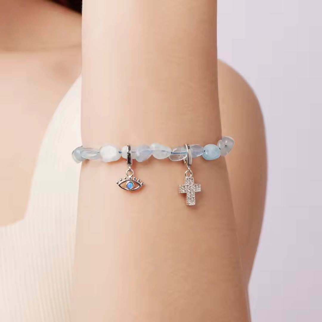 925 Sterling Silver Blue Crystal Beaded Bracelet, Handmade Adjustable Dainty Jewelry Gift