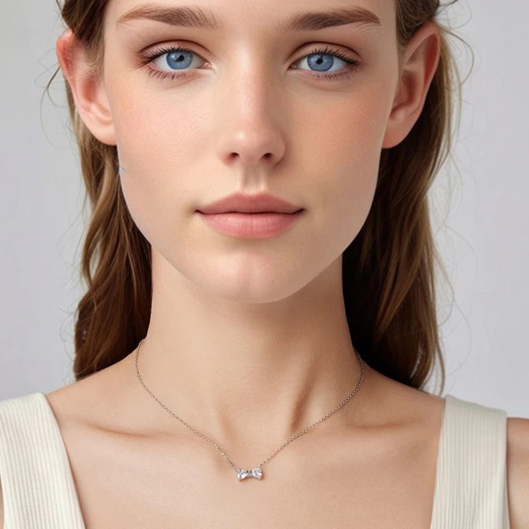 925 Sterling Silver Bow Pendant Necklace – Full Zircon Sparkle