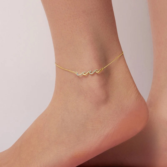 925 Sterling Silver Blue Sea Wave Charm Anklet – Gold Plated Beach Jewelry