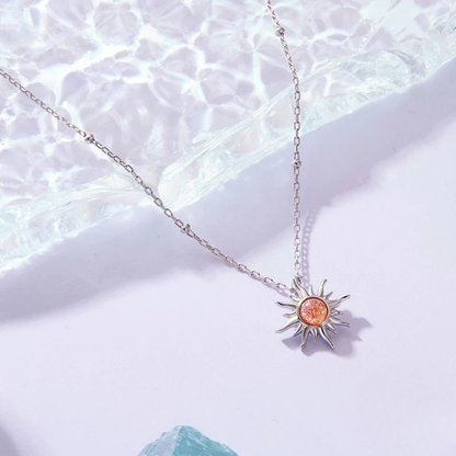 925 Sterling Silver Sunstone Sun Pendant Necklace