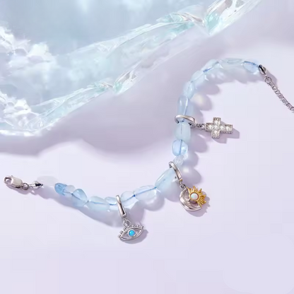 925 Sterling Silver Blue Crystal Beaded Bracelet, Handmade Adjustable Dainty Jewelry Gift