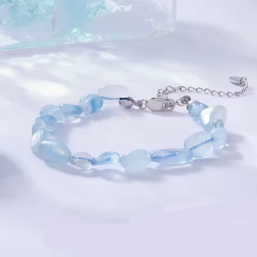 925 Sterling Silver Blue Crystal Beaded Bracelet, Handmade Adjustable Dainty Jewelry Gift