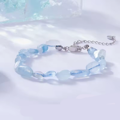 925 Sterling Silver Blue Crystal Beaded Bracelet, Handmade Adjustable Dainty Jewelry Gift