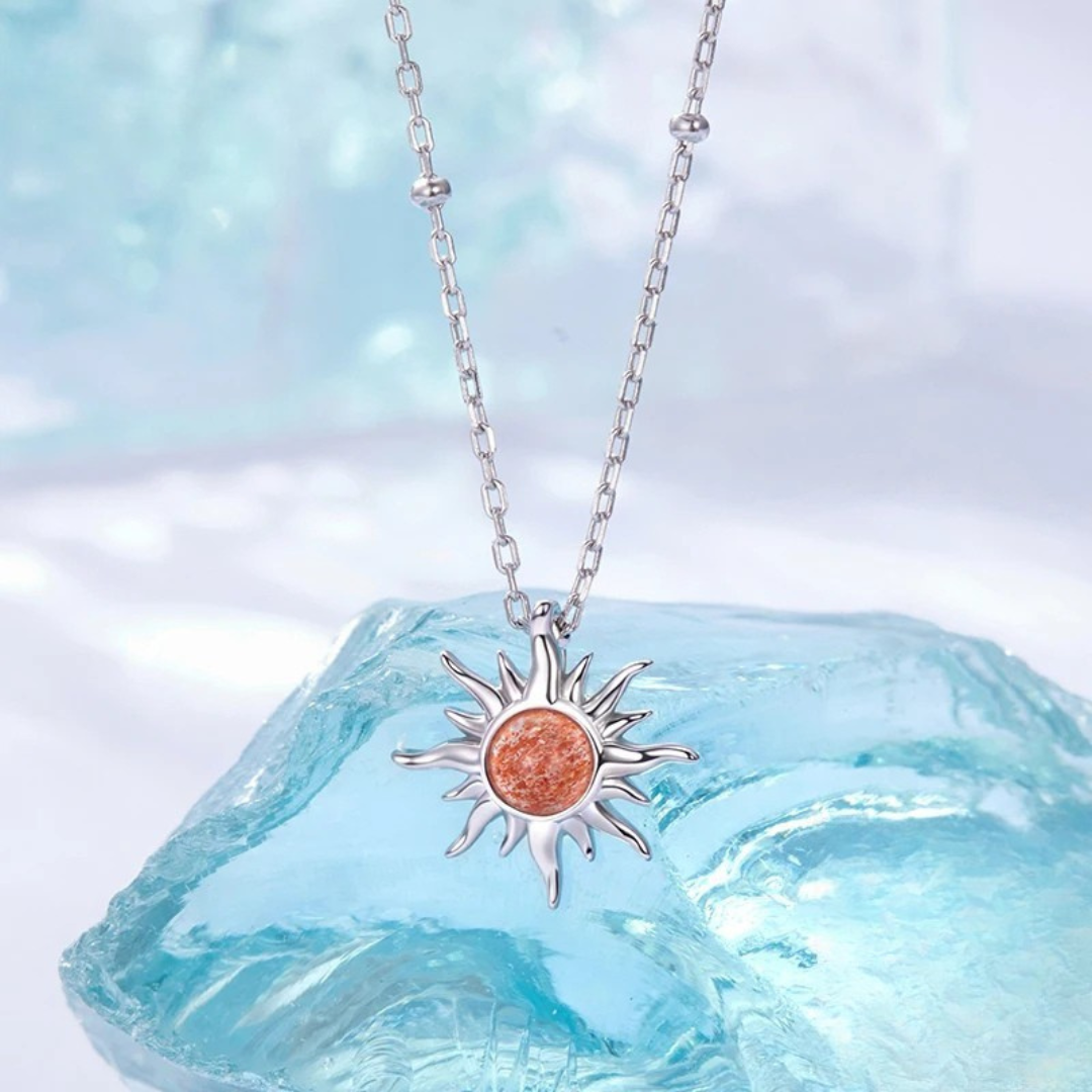 925 Sterling Silver Sunstone Sun Pendant Necklace