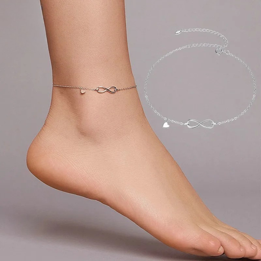 925 Sterling Silver Infinity Love Anklet – Geometric Heart Chain