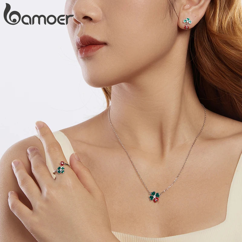 925 Sterling Silver Four-Leaf Clover & Ladybug Necklace – Lucky Jewelry