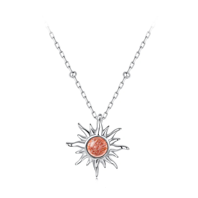 925 Sterling Silver Sunstone Sun Pendant Necklace