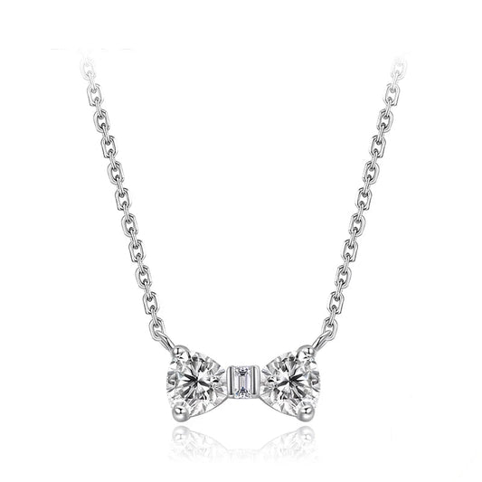 925 Sterling Silver Bow Pendant Necklace – Full Zircon Sparkle