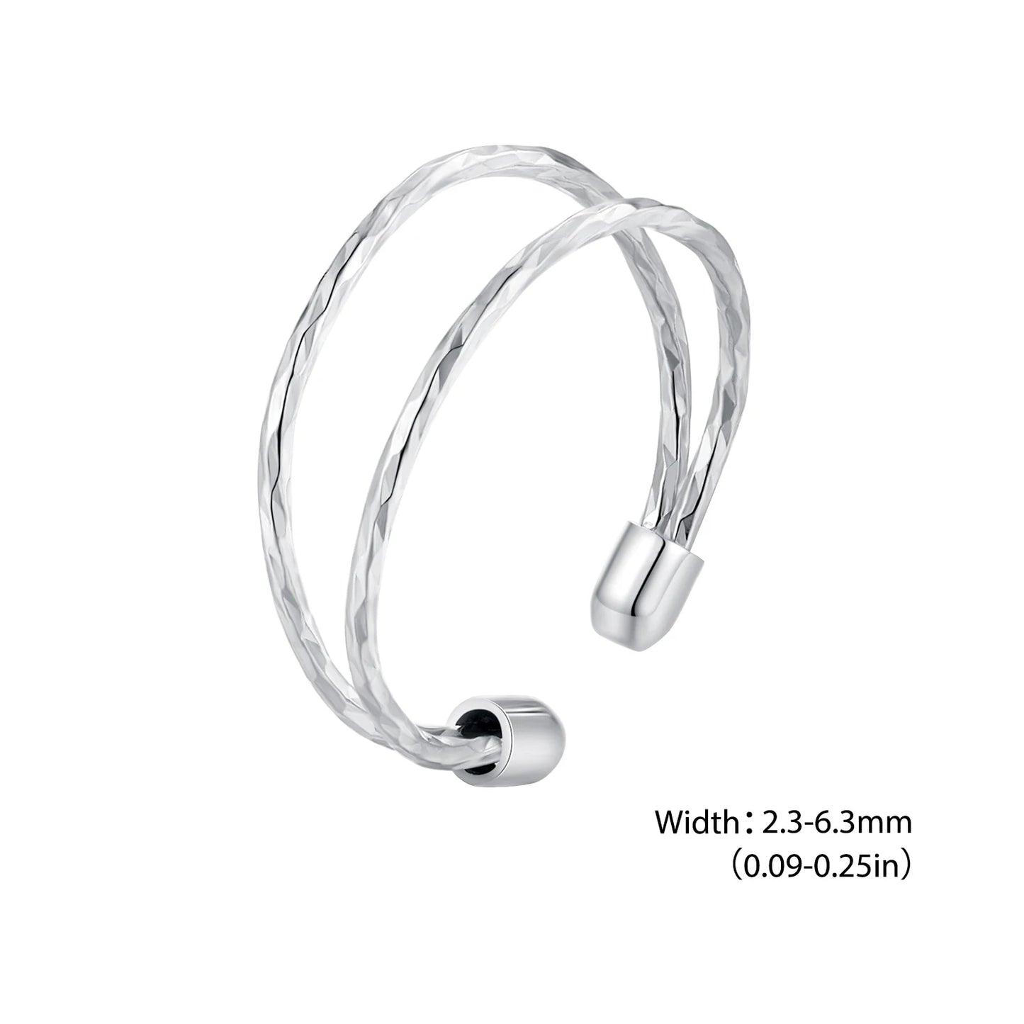 925 Sterling Silver Double-Layer Open Round Band – Adjustable Ring