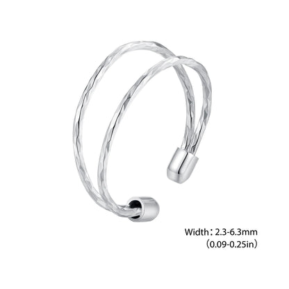 925 Sterling Silver Double-Layer Open Round Band – Adjustable Ring