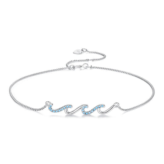 925 Sterling Silver Blue Sea Wave Charm Anklet – Gold Plated Beach Jewelry