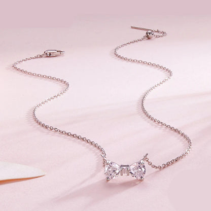 925 Sterling Silver Bow Pendant Necklace – Full Zircon Sparkle