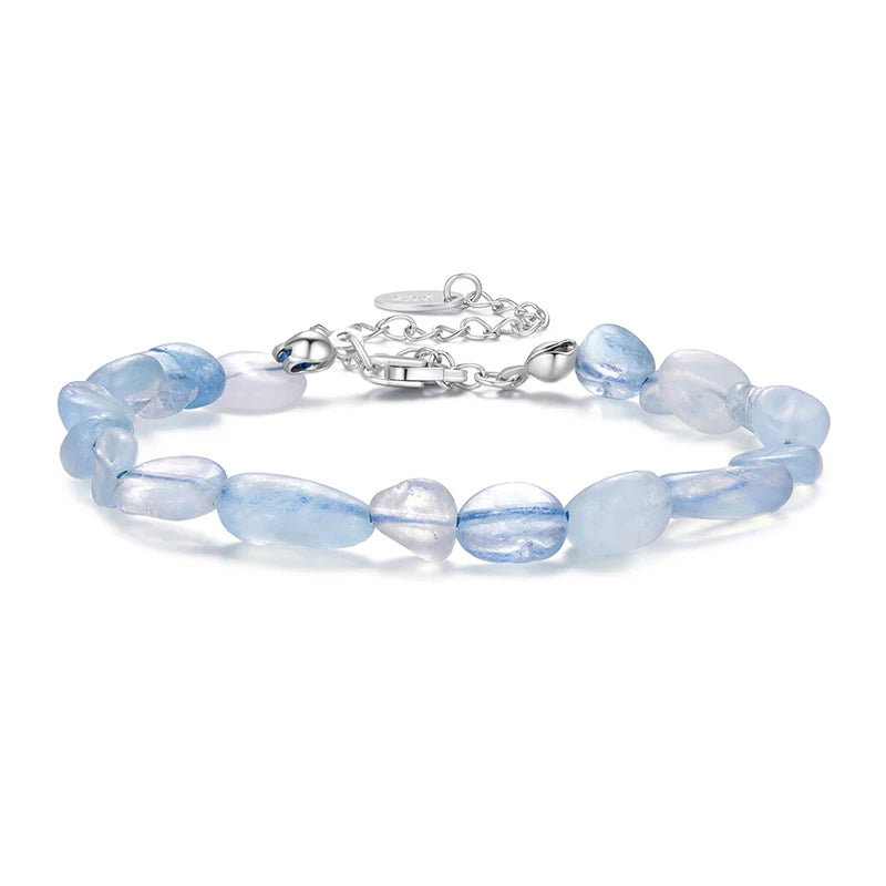 925 Sterling Silver Blue Crystal Beaded Bracelet, Handmade Adjustable Dainty Jewelry Gift