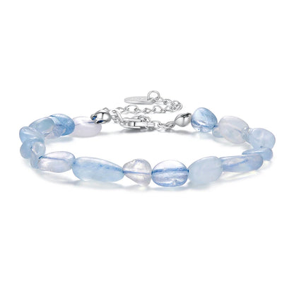 925 Sterling Silver Blue Crystal Beaded Bracelet, Handmade Adjustable Dainty Jewelry Gift