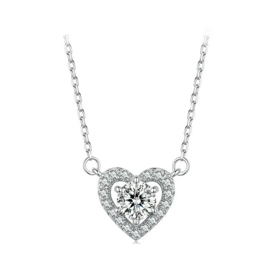 925 Sterling Silver Heart Moissanite Pendant – 0.5CT D Color Round Cut Necklace