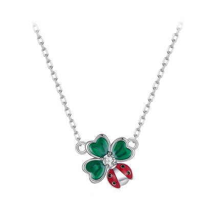 925 Sterling Silver Four-Leaf Clover & Ladybug Necklace – Lucky Jewelry