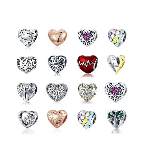925 Sterling Silver Tree Of Life Infinite Love Heart Zircon CZ Beads Charms Fit BISAER Bracelet Silver 925 DIY Jewelry Making