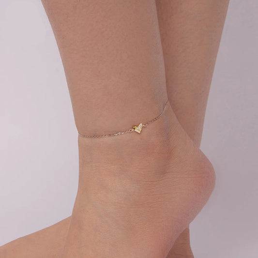 925 Sterling Silver Gold Heart Anklet – Waterproof Hypoallergenic Chain