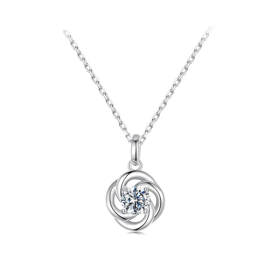 925 Sterling Silver Four-Leaf Clover Moissanite Pendant Necklace