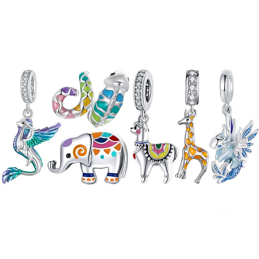 925 Sterling Silver Animal Pendant – Colorful Flying Dragon Beads for DIY Necklace