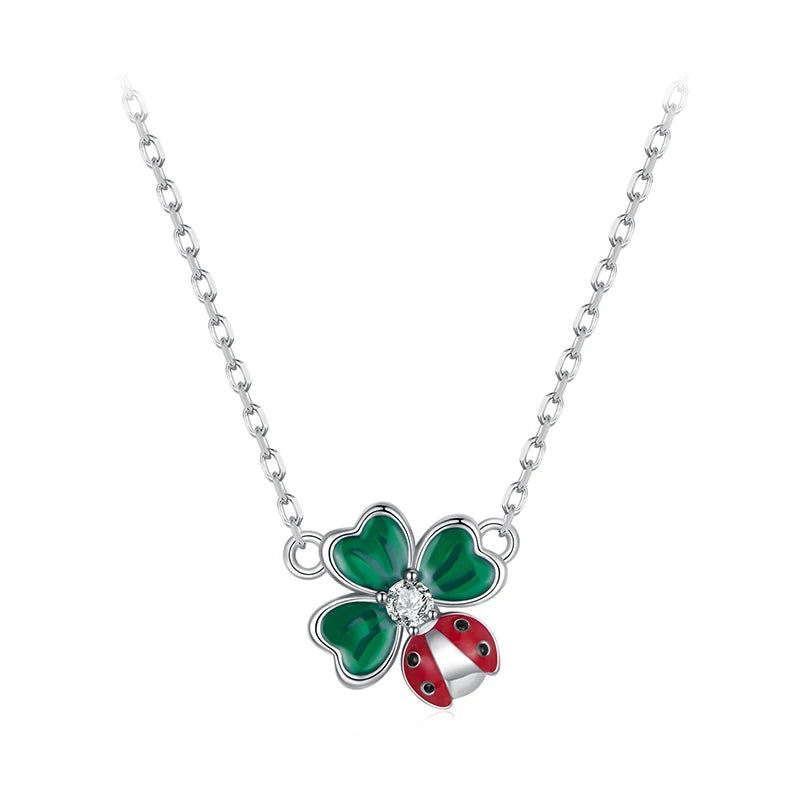 925 Sterling Silver Four-Leaf Clover & Ladybug Necklace – Lucky Jewelry